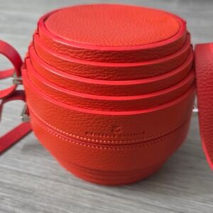 Mercedes Castillo Red Leather Drum‎ Crossbody Bag Designer Purse